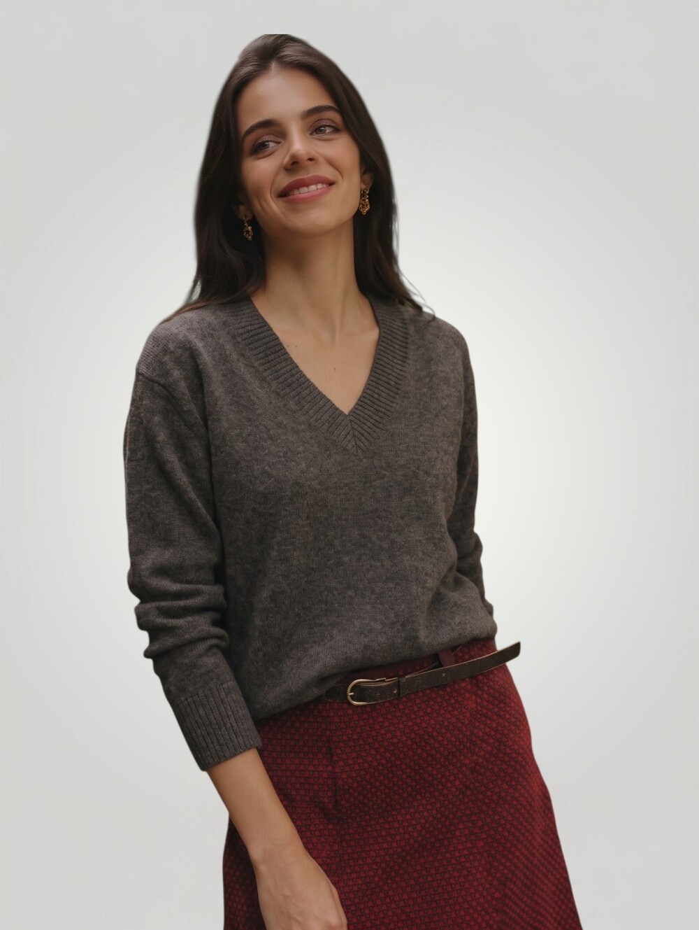 Naadam 100% Cashmere V-Neck Sweater Womens Small Charcoal Gray Pullover Knit